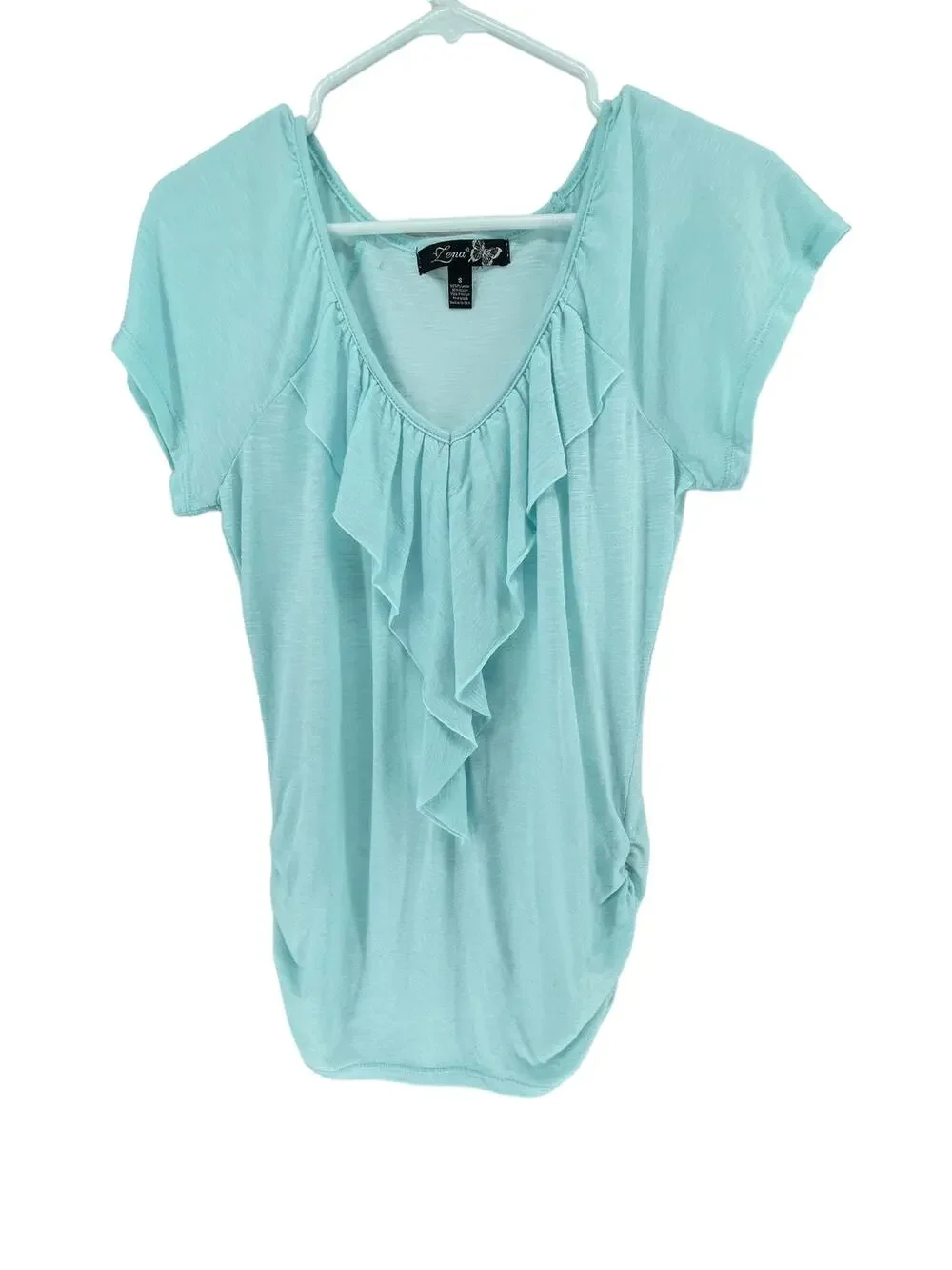 Lena Light Blue Ruffled Short Sleeve Blouse Women's Size Small